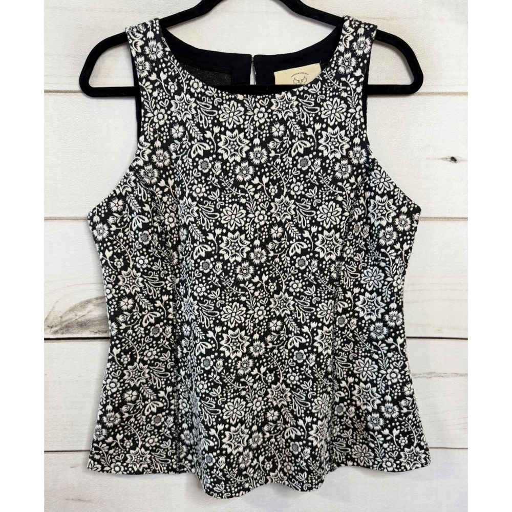 Vanessa Virginia Anthropologie Black White Floral Jacquard Peplum Corset Top M